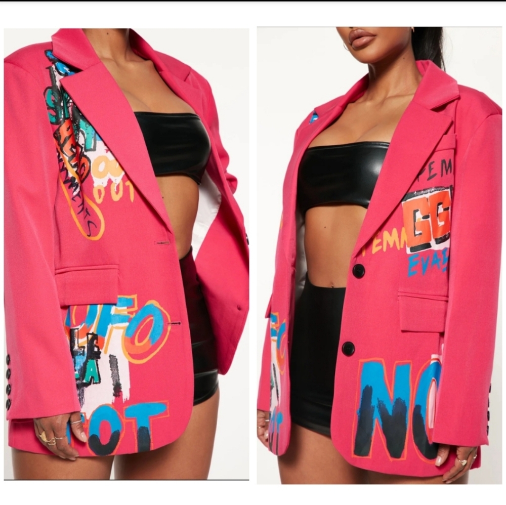 Ma Chérie Virbart Pink Graffiti Blazer, Size M - Picture 4 of 16